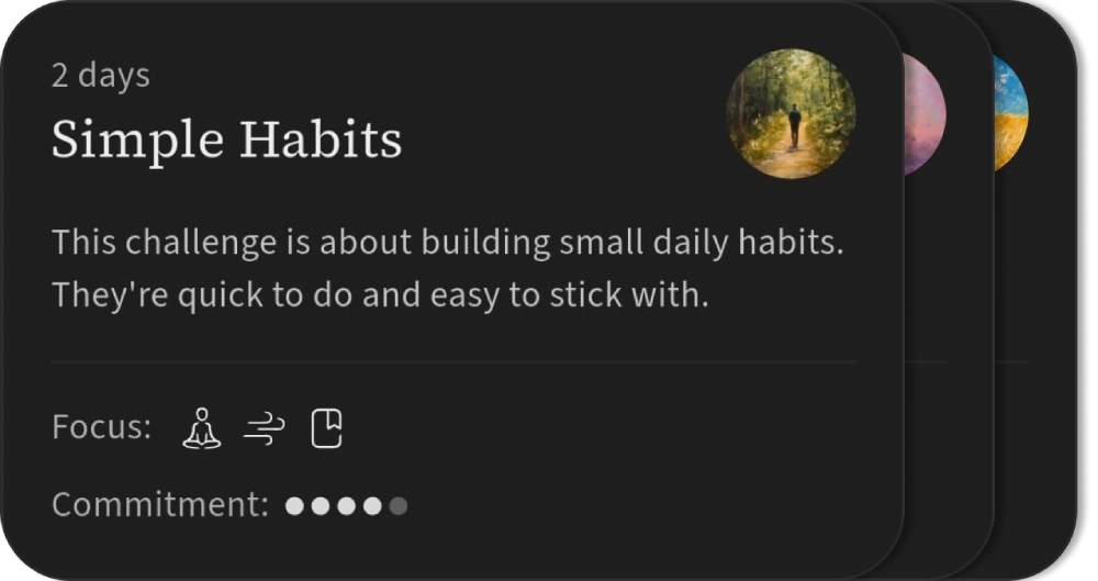 Challenge cards for meditation and journaling